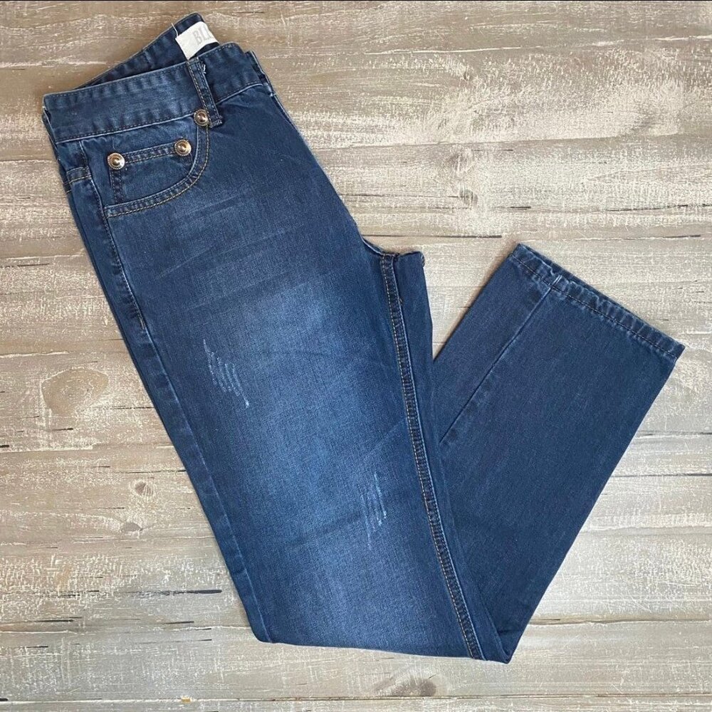 Blue Rag Dark Wash Mid Rise Distressed 5 Pockets Women's Jeans Size 30 - Picture 3 of 12